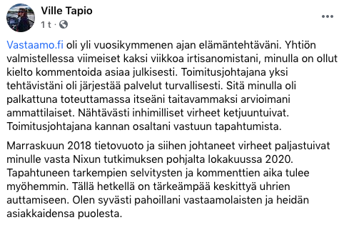 Ville Tapio avautuu Facebookissa – näin hän selittää kohua 